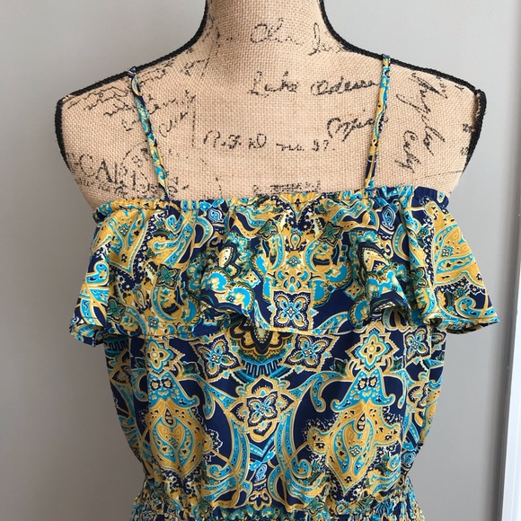 Paradise Yellow and Blue Geometric Print Romper - Picture 2 of 8